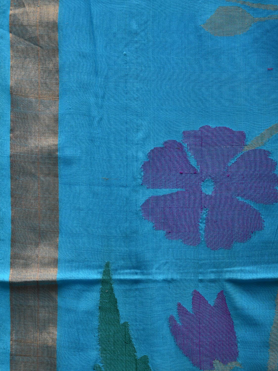 Blue Khadi Cotton Handloom Saree with Pallu and Border Design - Global Threads | Swadesiicart
