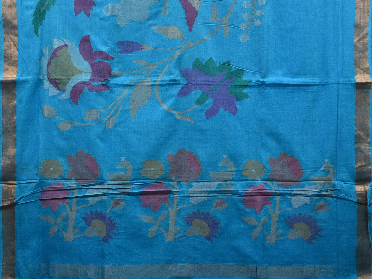 Blue Khadi Cotton Handloom Saree with Pallu and Border Design - Global Threads | Swadesiicart