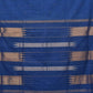 Blue Khadi Cotton Handloom Saree with Zari Strips Design - Global Threads | Swadesiicart