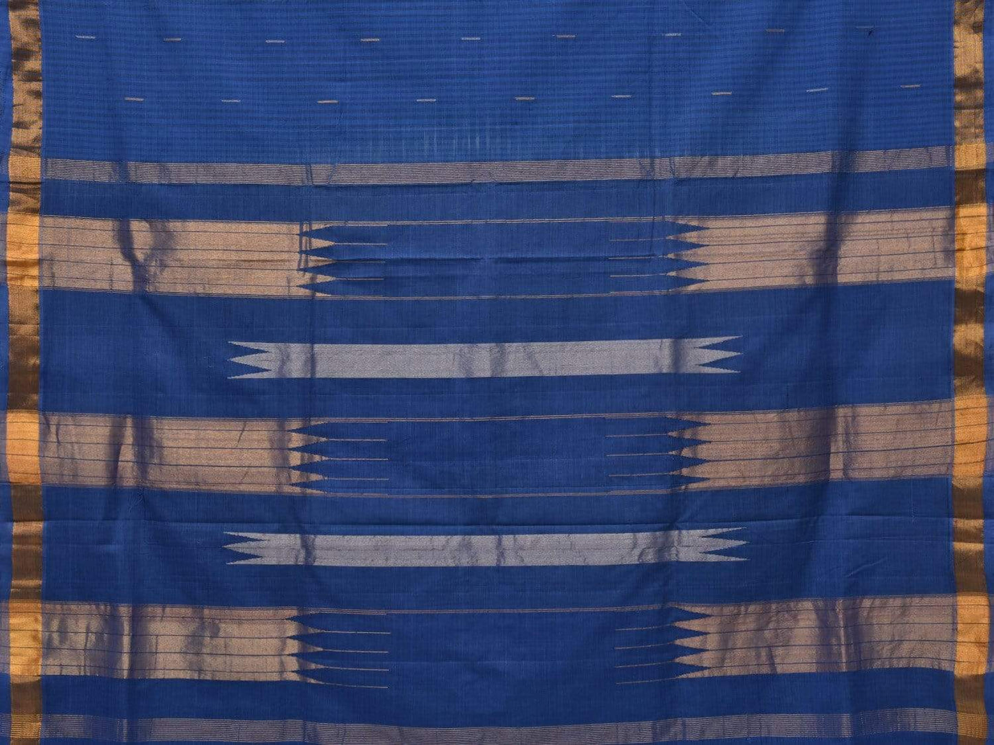 Blue Khadi Cotton Handloom Saree with Zari Strips Design - Global Threads | Swadesiicart