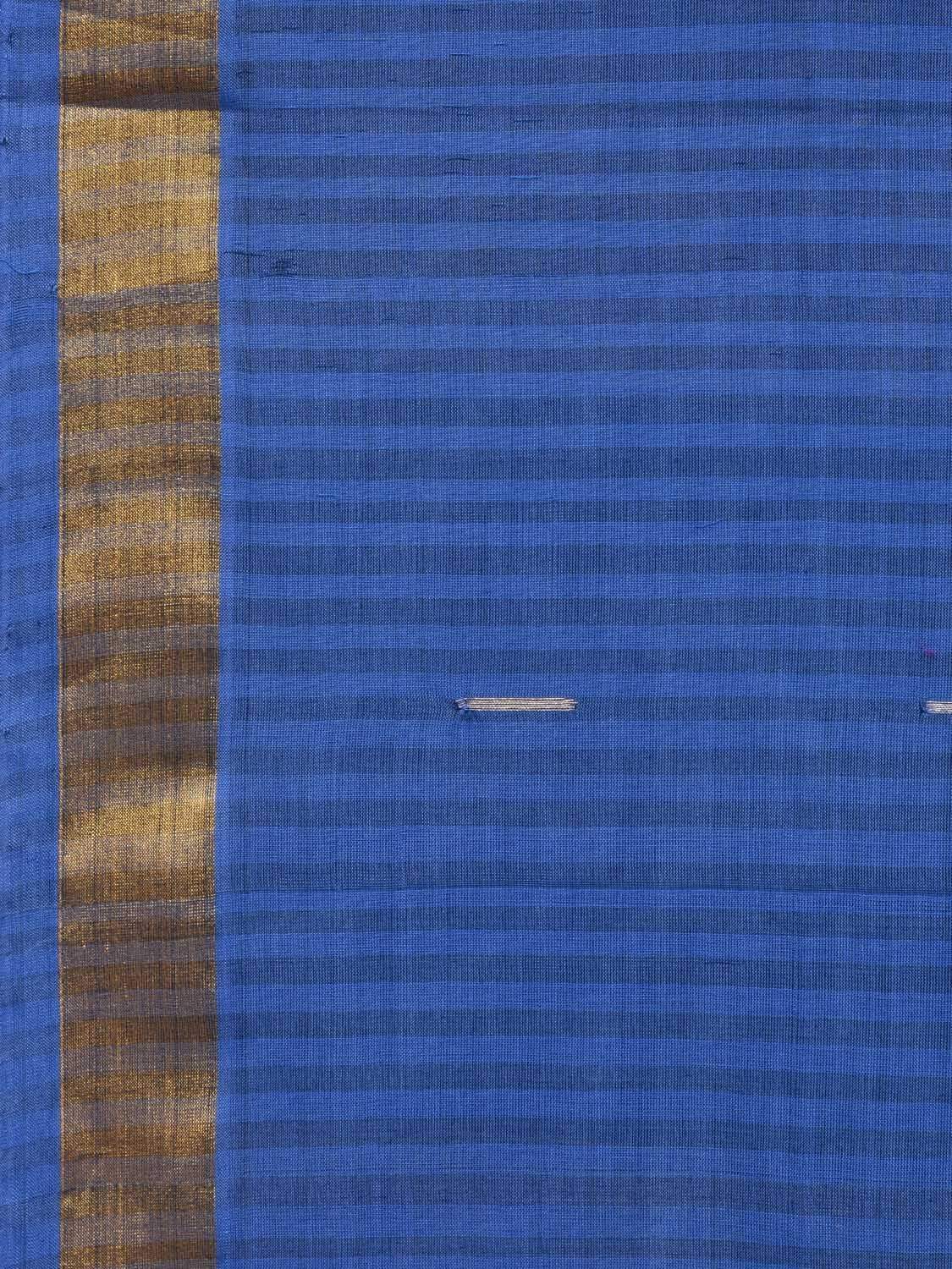 Blue Khadi Cotton Handloom Saree with Zari Strips Design - Global Threads | Swadesiicart