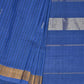 Blue Khadi Cotton Handloom Saree with Zari Strips Design - Global Threads | Swadesiicart