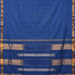 Blue Khadi Cotton Handloom Saree with Zari Strips Design - Global Threads | Swadesiicart