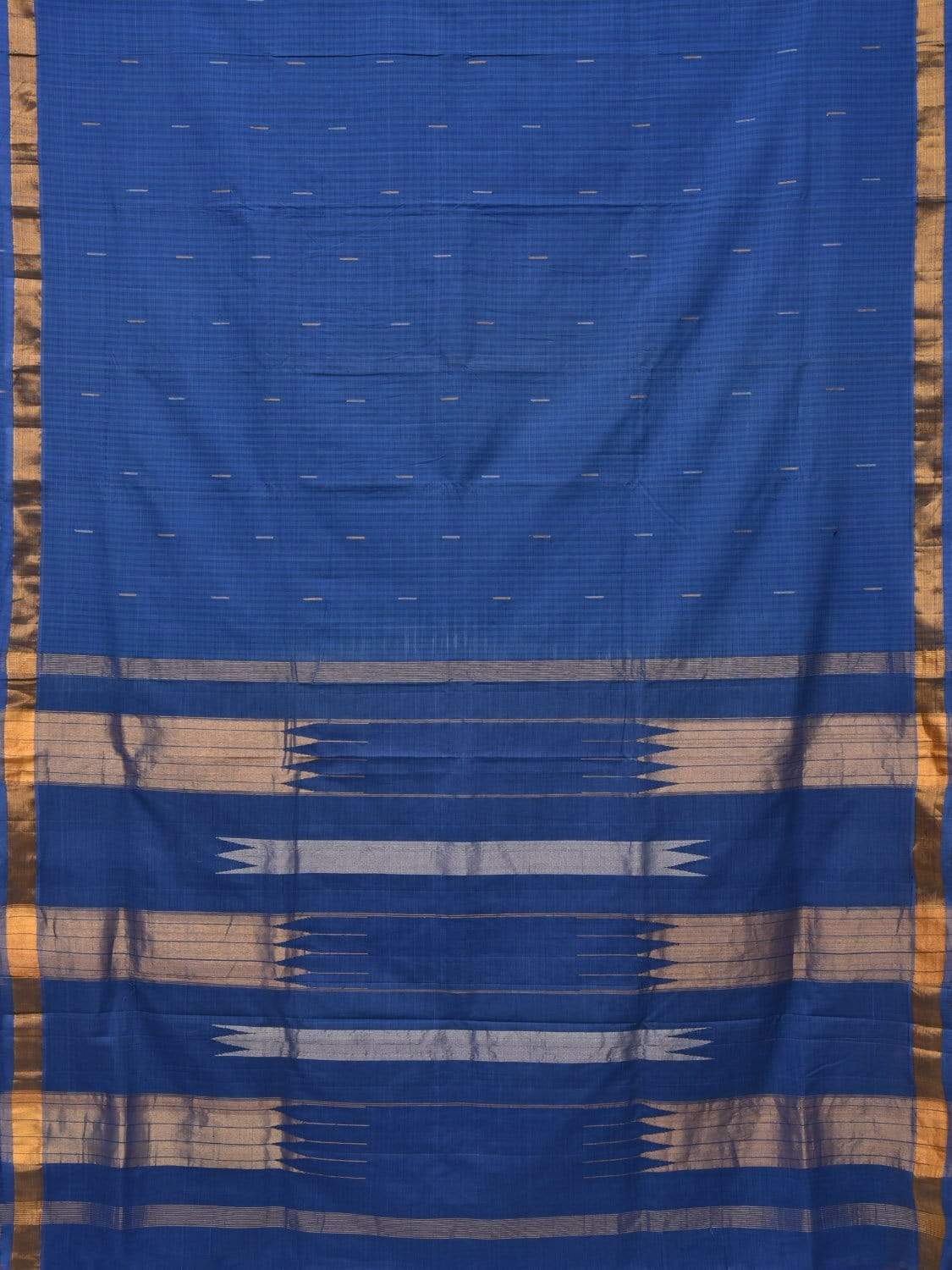 Blue Khadi Cotton Handloom Saree with Zari Strips Design - Global Threads | Swadesiicart