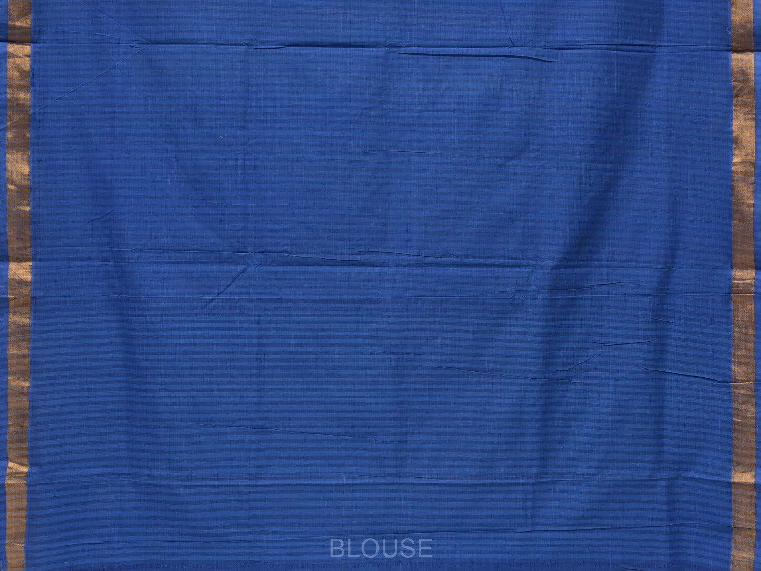 Blue Khadi Cotton Handloom Saree with Zari Strips Design - Global Threads | Swadesiicart