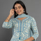 Yufta Blue Mirror_Work Cotton Anarkali Kurta Duppta Set - Swadesiicart