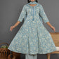 Yufta Blue Mirror_Work Cotton Anarkali Kurta Duppta Set - Swadesiicart