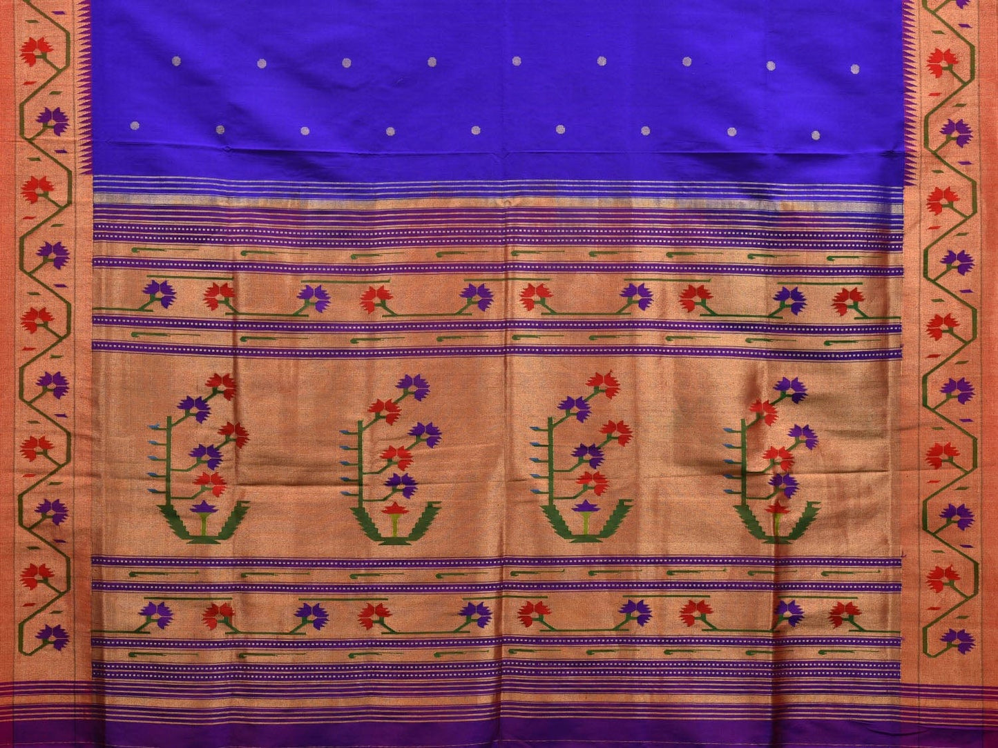Blue Paithani Silk Handloom Saree with Ashavali Border Design - Global Threads | Swadesiicart