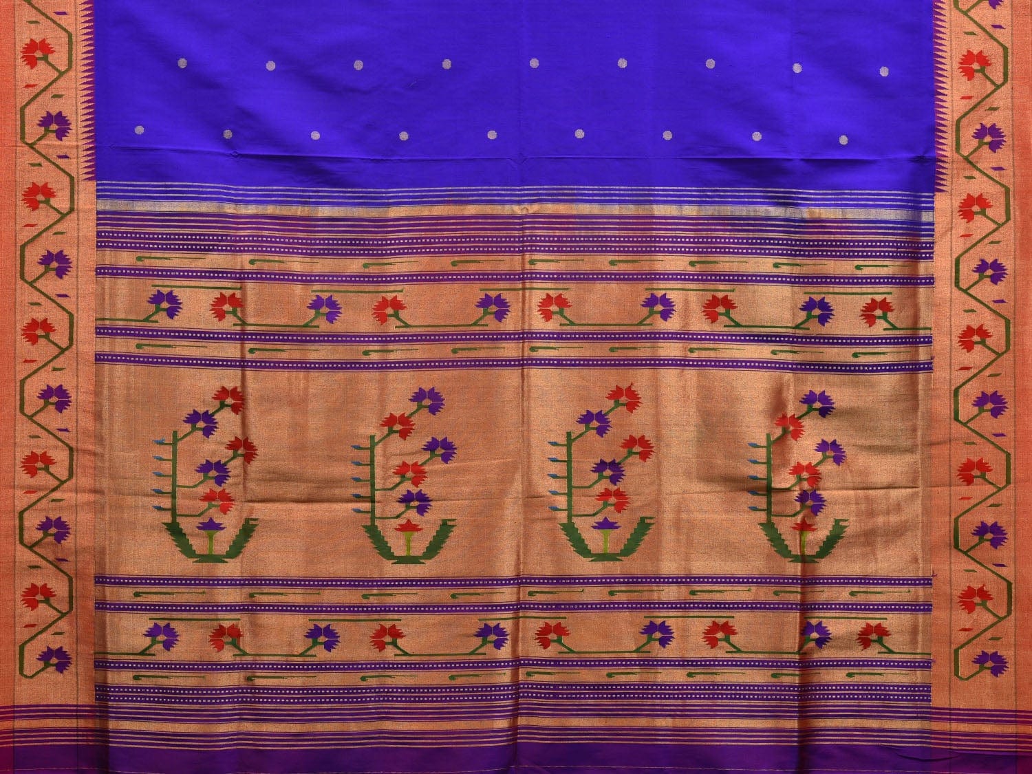 Blue Paithani Silk Handloom Saree with Ashavali Border Design - Global Threads | Swadesiicart
