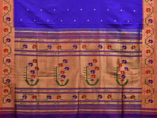 Blue Paithani Silk Handloom Saree with Ashavali Border Design - Global Threads | Swadesiicart