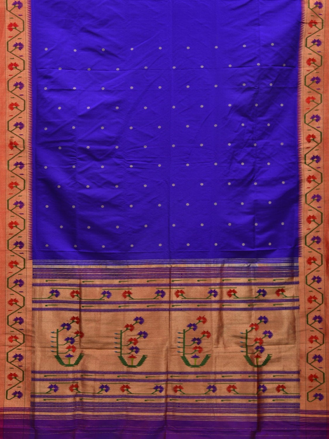 Blue Paithani Silk Handloom Saree with Ashavali Border Design - Global Threads | Swadesiicart