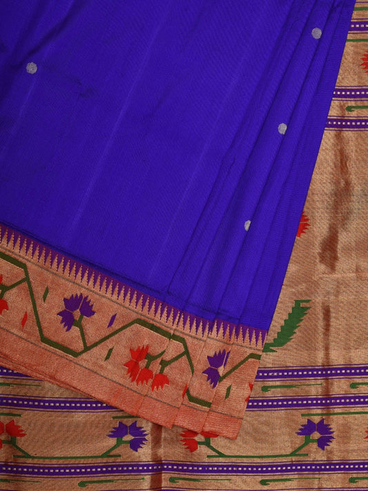Blue Paithani Silk Handloom Saree with Ashavali Border Design - Global Threads | Swadesiicart