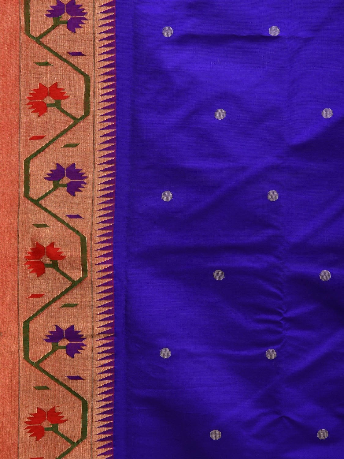Blue Paithani Silk Handloom Saree with Ashavali Border Design - Global Threads | Swadesiicart