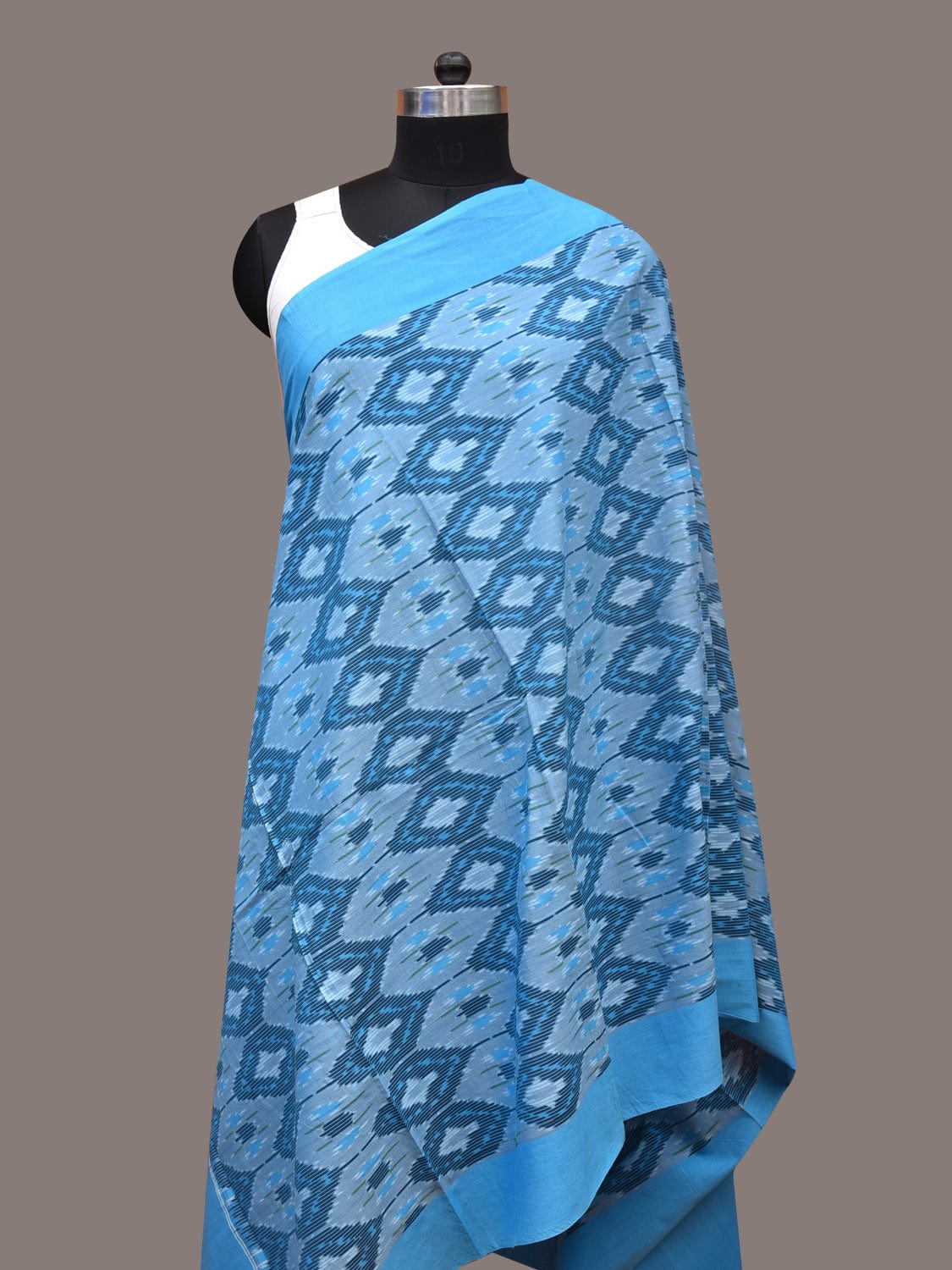 Blue Pochamaplly Ikat Cotton Handloom Dupatta with Grill Design - Global Threads | Swadesiicart