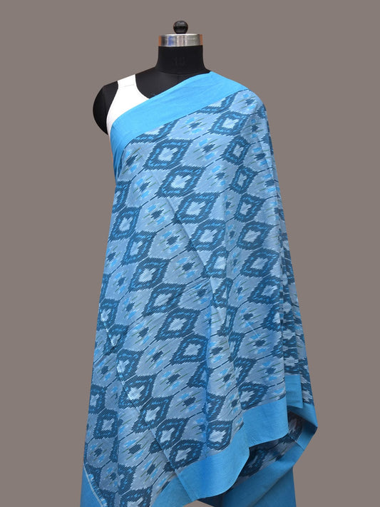 Blue Pochamaplly Ikat Cotton Handloom Dupatta with Grill Design - Global Threads | Swadesiicart