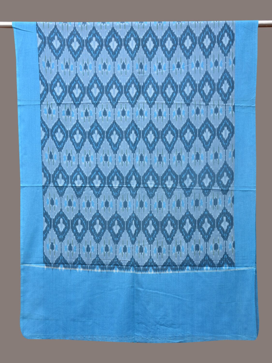 Blue Pochamaplly Ikat Cotton Handloom Dupatta with Grill Design - Global Threads | Swadesiicart