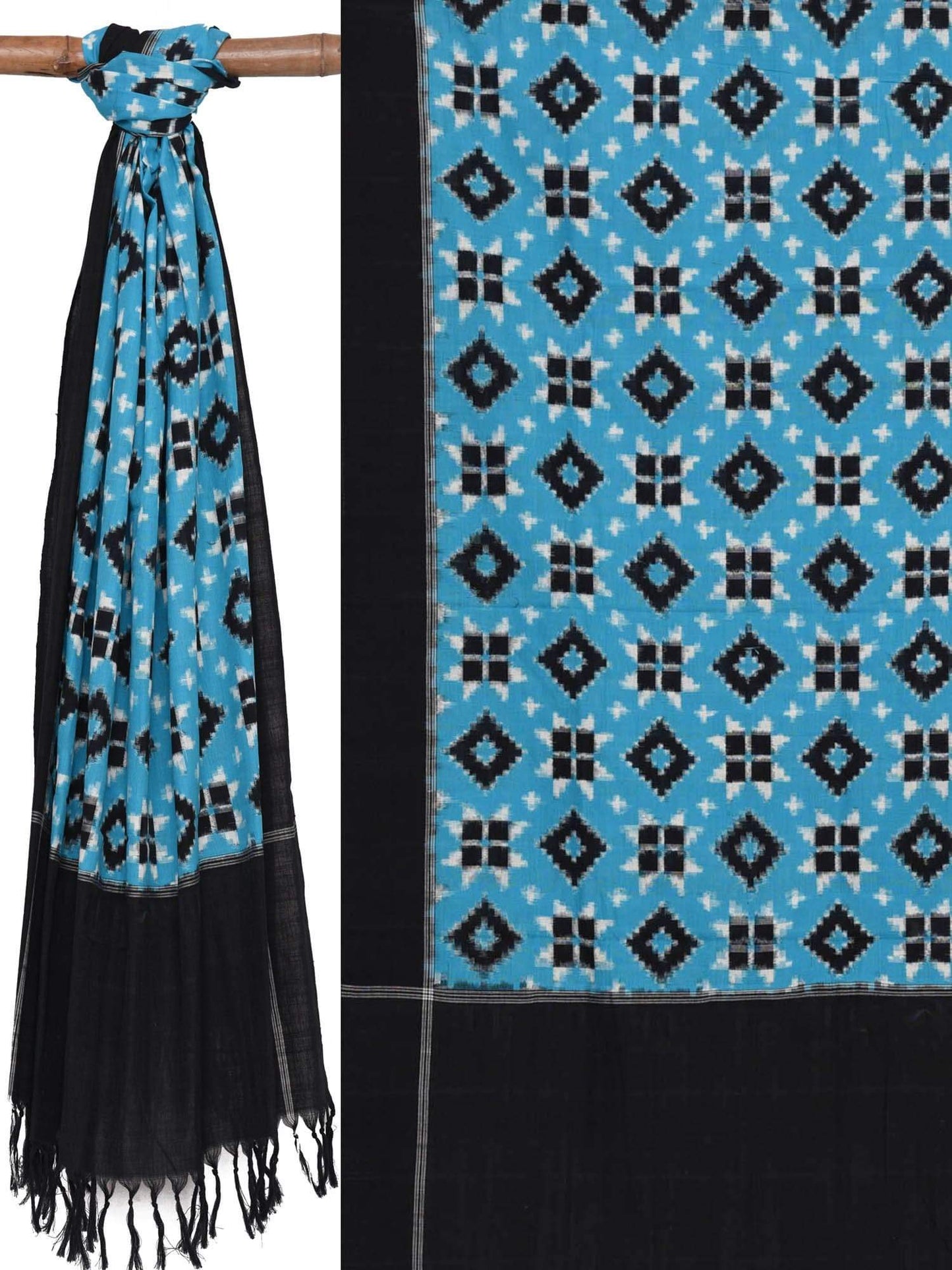 Blue Pochampally Ikat Telia Cotton Handloom Dupatta - Global Threads | Swadesiicart