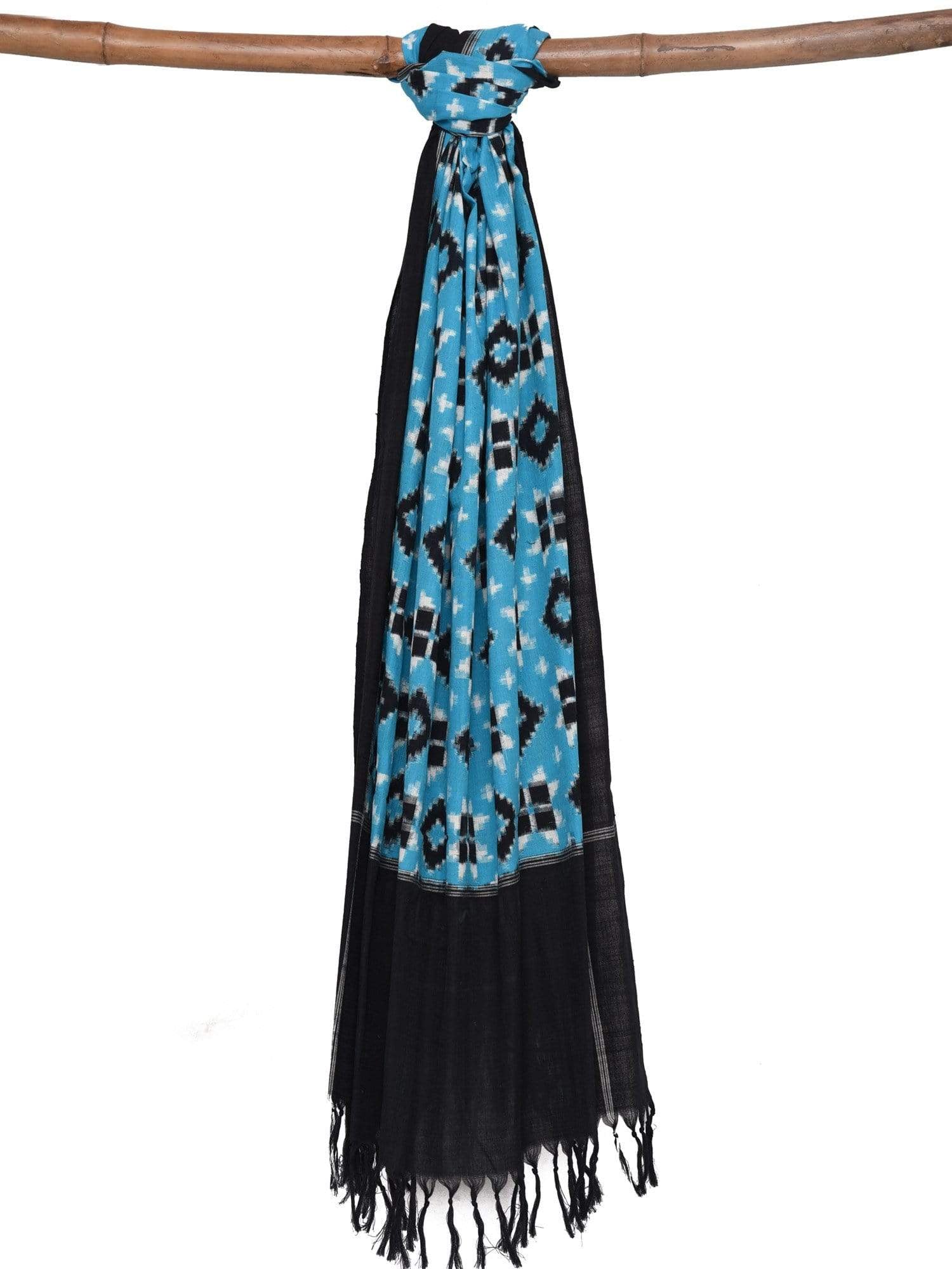 Blue Pochampally Ikat Telia Cotton Handloom Dupatta - Global Threads | Swadesiicart