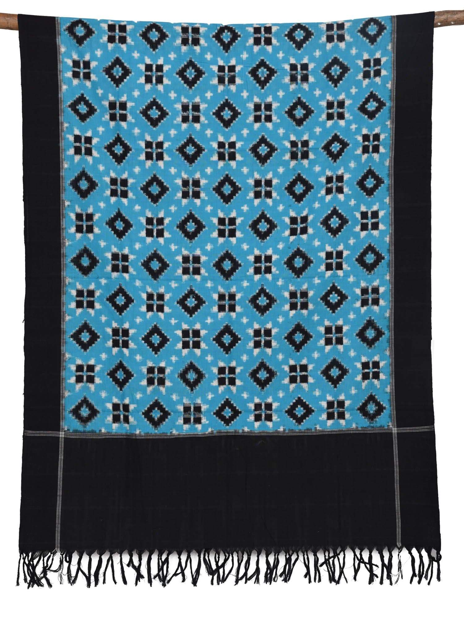 Blue Pochampally Ikat Telia Cotton Handloom Dupatta - Global Threads | Swadesiicart