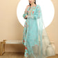 Yufta Blue Printed Silk Embroidered Kurta Dupatta Set