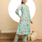 Yufta Blue Printed Silk Embroidered Kurta Dupatta Set