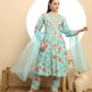 Yufta Blue Printed Silk Embroidered Kurta Dupatta Set