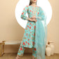 Yufta Blue Printed Silk Embroidered Kurta Dupatta Set