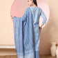 Yufta Blue Pure Cotton Embroidered Kurta Set With Pant & Dupatta