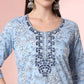 Yufta Blue Pure Cotton Embroidered Kurta Set With Pant & Dupatta