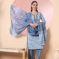 Yufta Blue Pure Cotton Embroidered Kurta Set With Pant & Dupatta