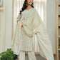 Yufta Blue Pure Cotton Floral Print Kurta Dupatta Pant Set