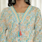 Yufta Blue Pure Cotton Floral Print Kurta Dupatta Pant Set