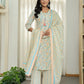 Yufta Blue Pure Cotton Floral Print Kurta Dupatta Pant Set