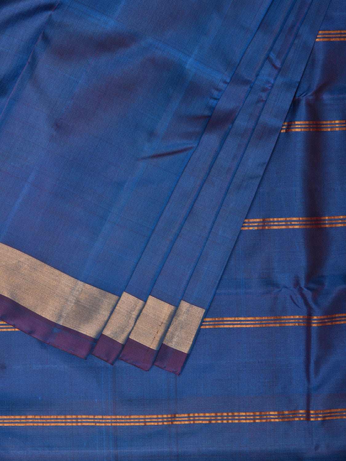 Blue Uppada Silk Handloom Plain Saree with Strips Pallu Design - Global Threads | Swadesiicart