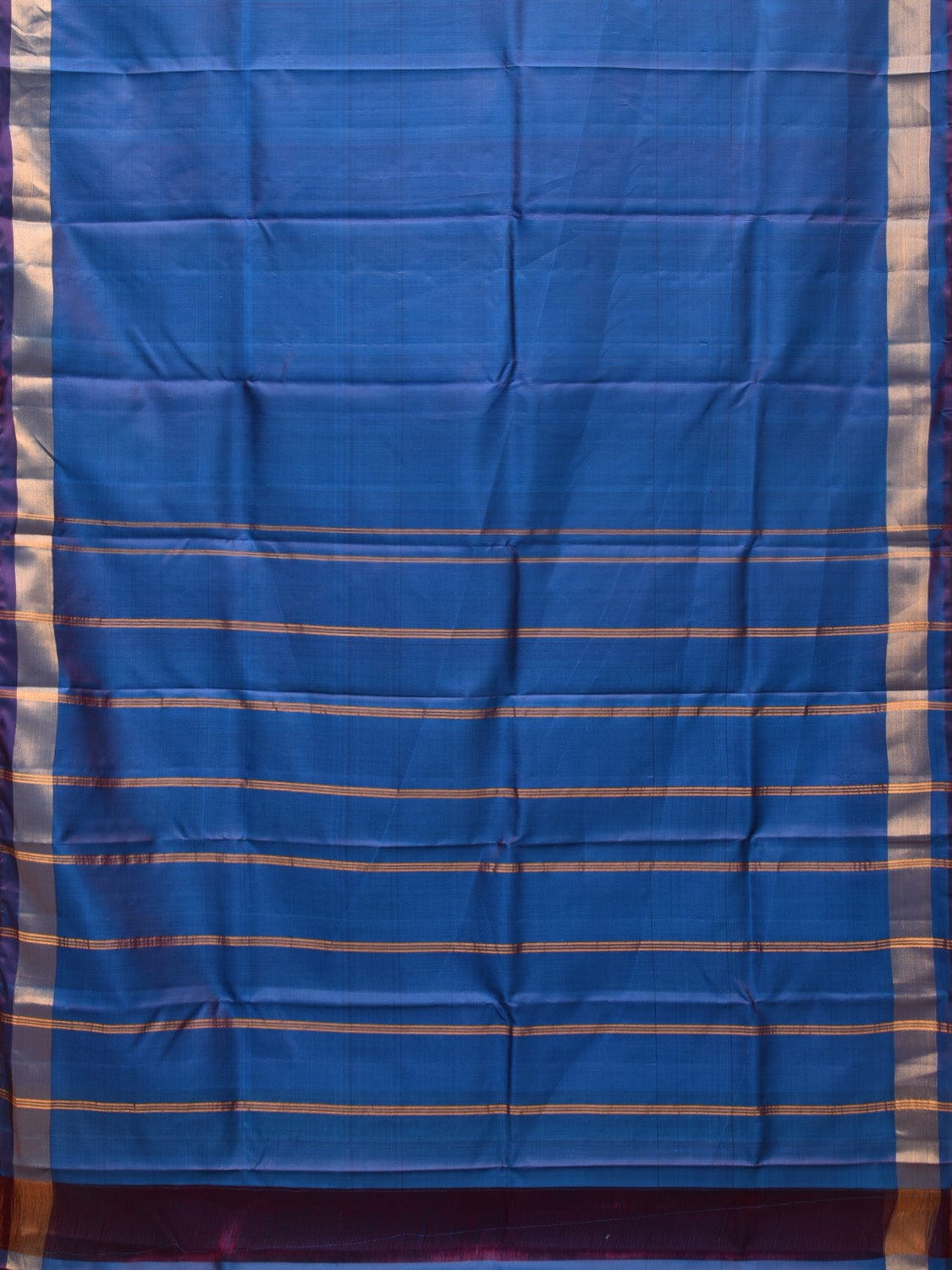 Blue Uppada Silk Handloom Plain Saree with Strips Pallu Design - Global Threads | Swadesiicart