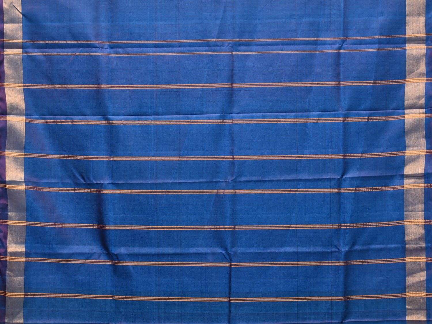 Blue Uppada Silk Handloom Plain Saree with Strips Pallu Design - Global Threads | Swadesiicart
