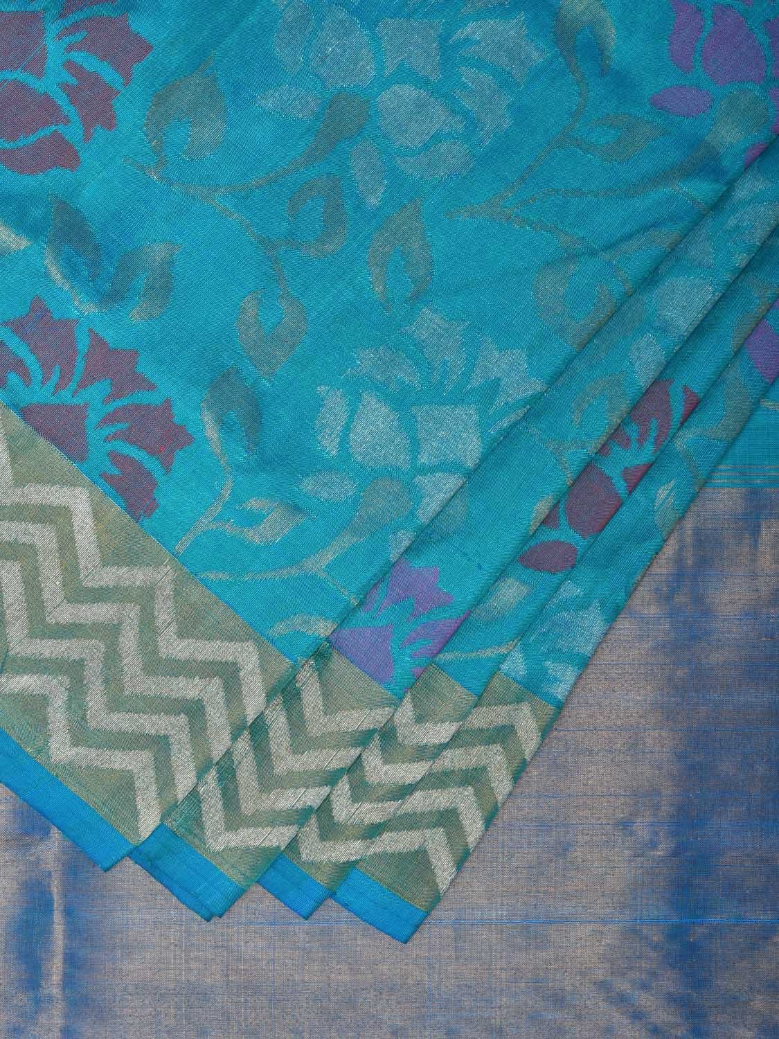 Blue Uppada Silk Handloom Saree with All Over Floral Design - Global Threads | Swadesiicart