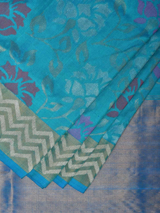 Blue Uppada Silk Handloom Saree with All Over Floral Design - Global Threads | Swadesiicart