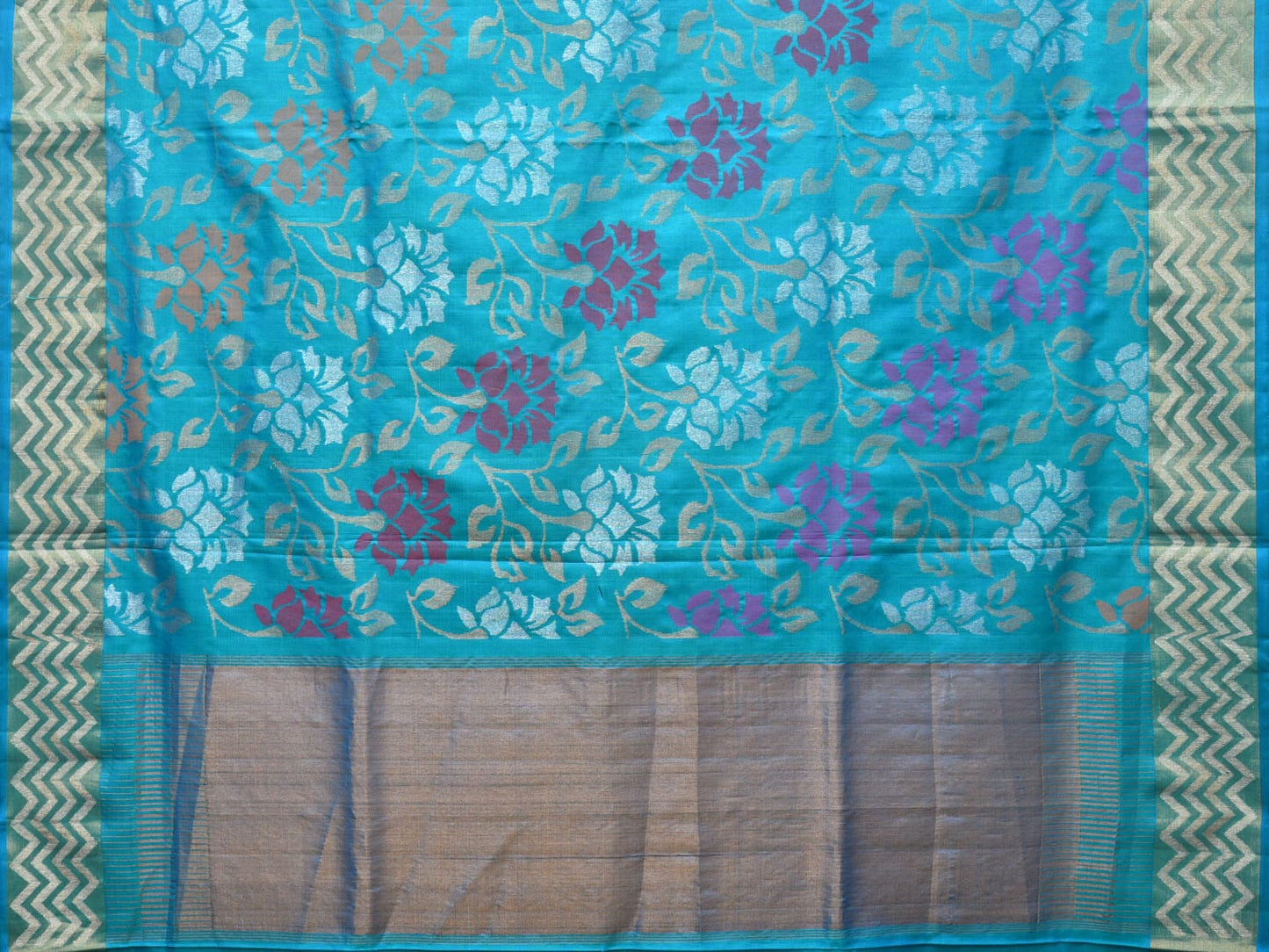 Blue Uppada Silk Handloom Saree with All Over Floral Design - Global Threads | Swadesiicart