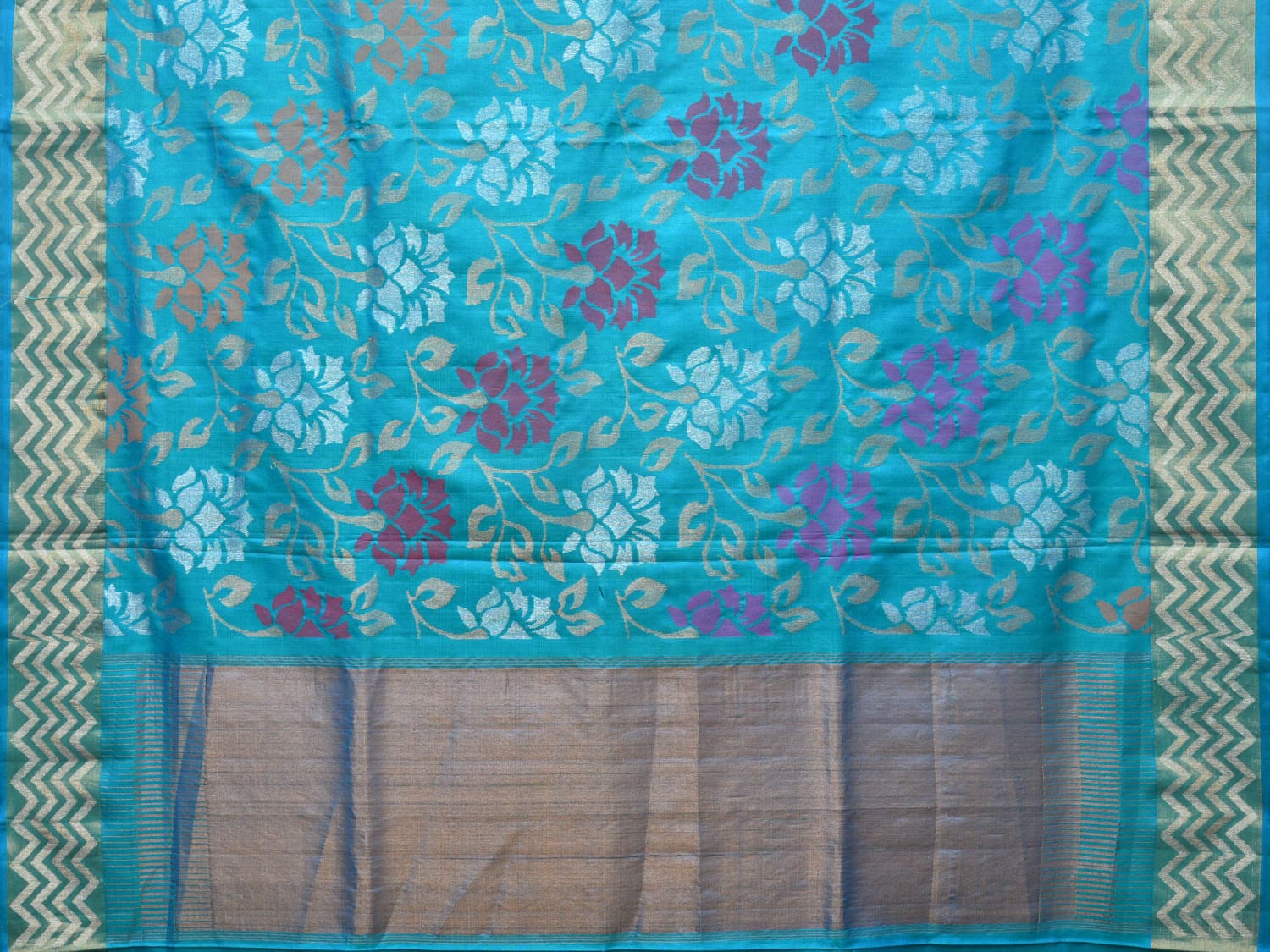 Blue Uppada Silk Handloom Saree with All Over Floral Design - Global Threads | Swadesiicart