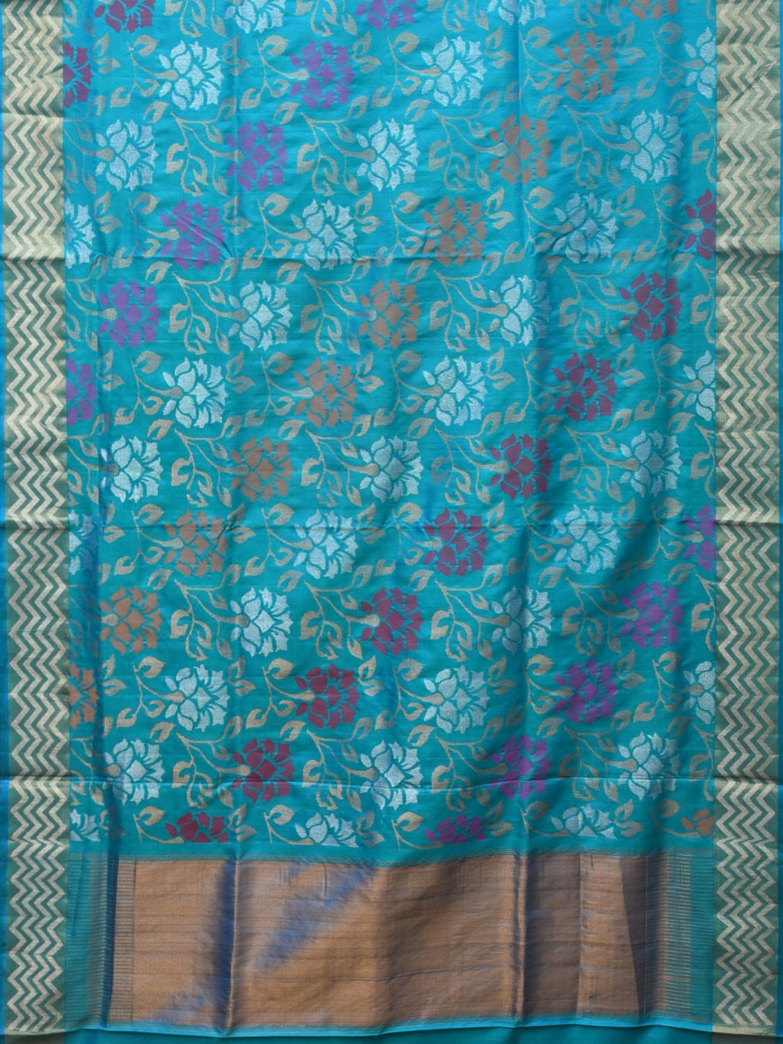 Blue Uppada Silk Handloom Saree with All Over Floral Design - Global Threads | Swadesiicart