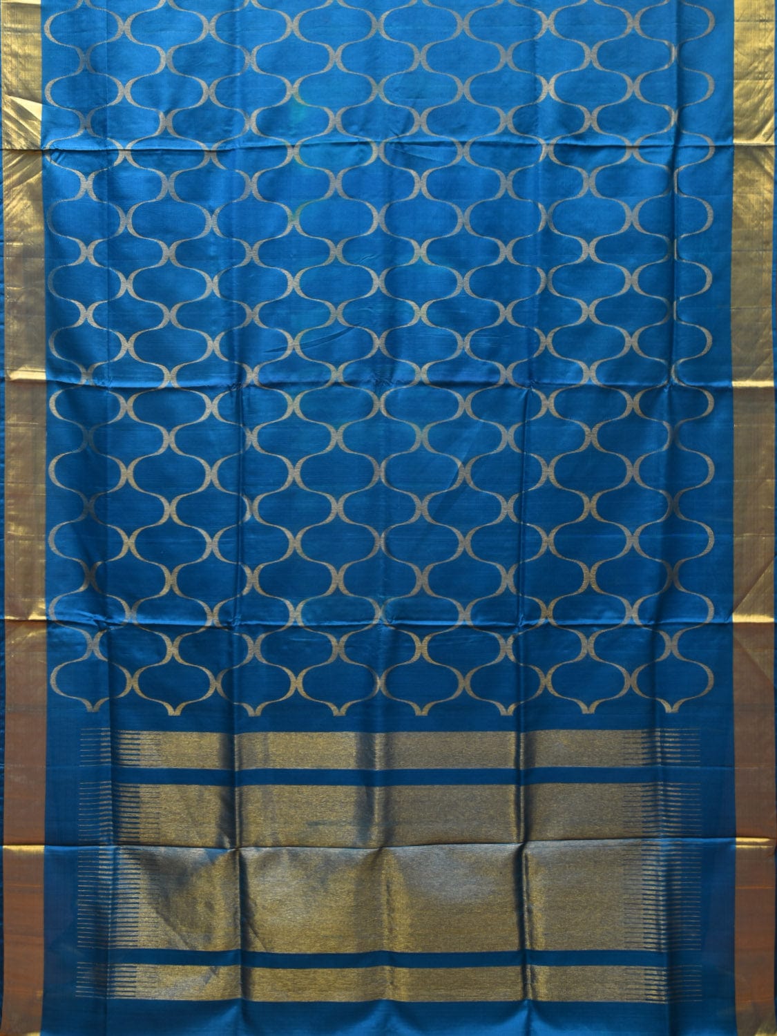 Blue Uppada Silk Handloom Saree with All Over Grill Design - Global Threads | Swadesiicart