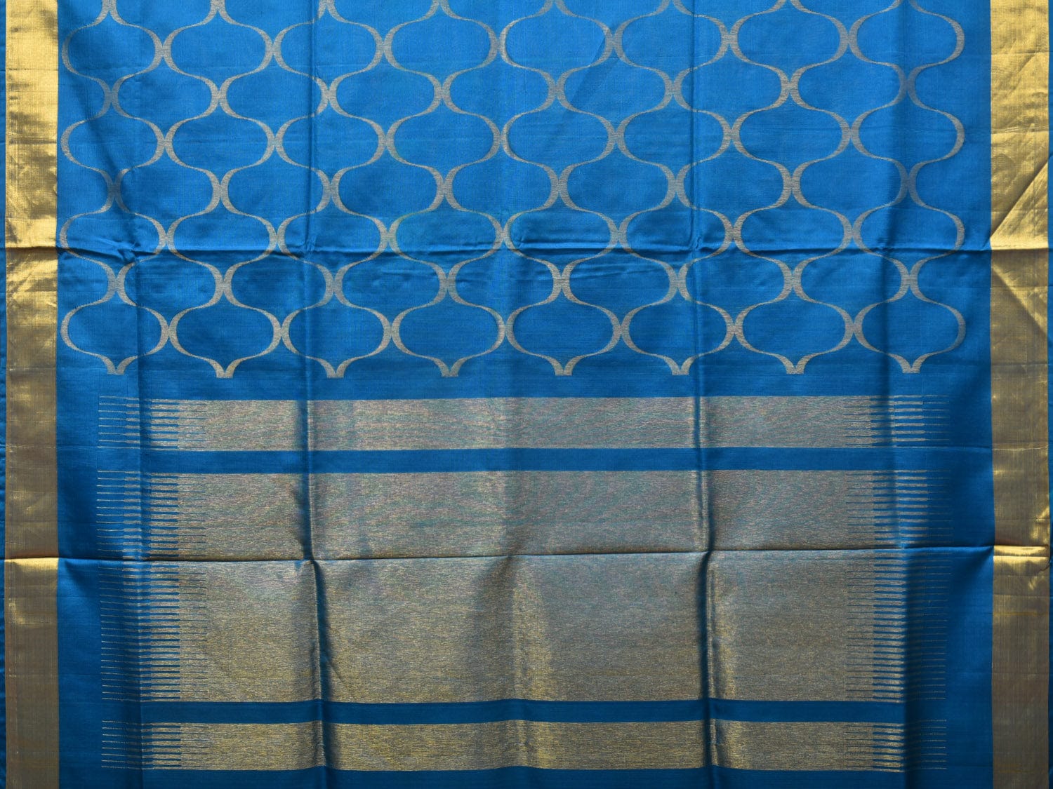 Blue Uppada Silk Handloom Saree with All Over Grill Design - Global Threads | Swadesiicart