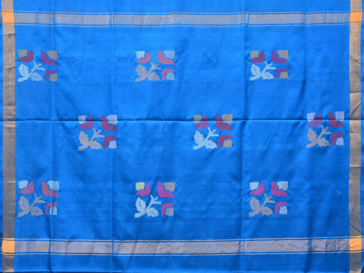 Blue Uppada Silk Handloom Saree with Border and Pallu Buta Design - Global Threads | Swadesiicart