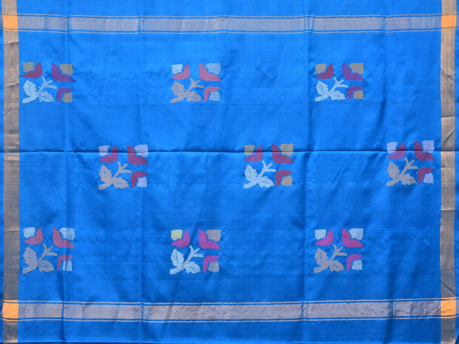 Blue Uppada Silk Handloom Saree with Border and Pallu Buta Design - Global Threads | Swadesiicart