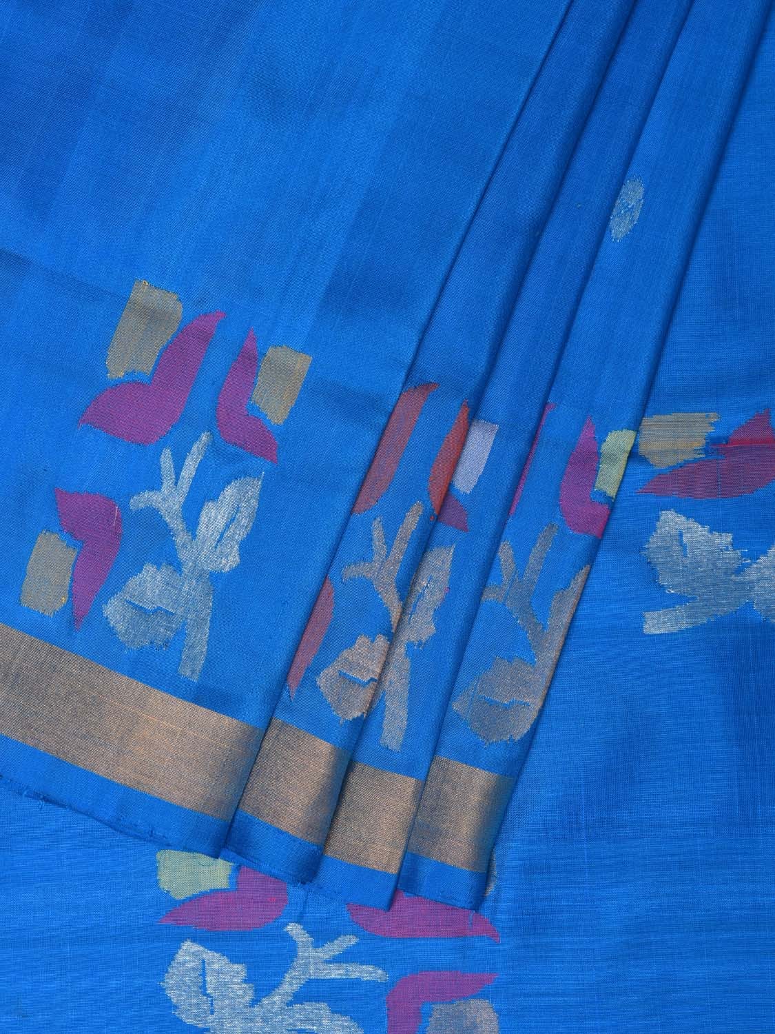 Blue Uppada Silk Handloom Saree with Border and Pallu Buta Design - Global Threads | Swadesiicart
