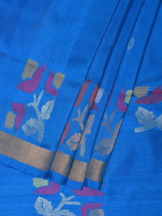Blue Uppada Silk Handloom Saree with Border and Pallu Buta Design - Global Threads | Swadesiicart