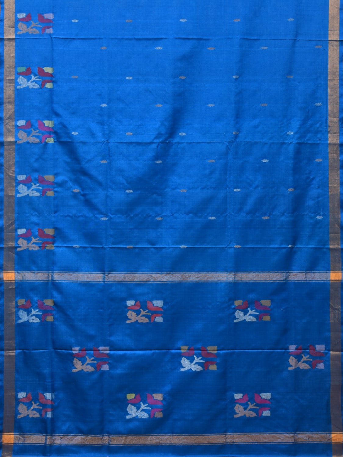 Blue Uppada Silk Handloom Saree with Border and Pallu Buta Design - Global Threads | Swadesiicart