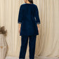 Yufta Blue Velvet Embroidered Co-Ord Set - Swadesiicart