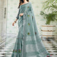 Anaita Blue Linen Embroidery Saree With Blouse
